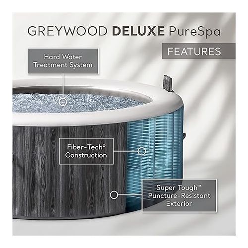 인텍스 INTEX 28439EP PureSpa Greywood Deluxe Spa Set: Includes Energy Efficient Spa Cover - Spa Control App - Wireless Control Panel - 4 Person Capacity - 77