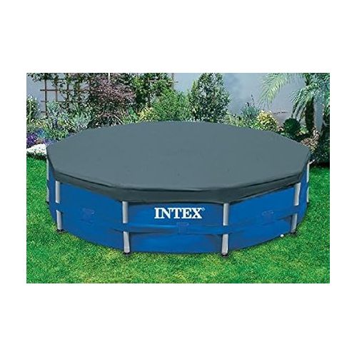 인텍스 INTEX 28032E Pool Cover: for 15ft Round Metal Frame Pools - Includes Rope Tie - Drain Holes - 10in Overhang - Snug Fit