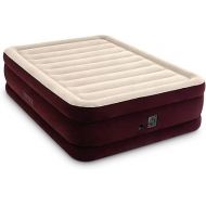 INTEX Dura-Beam Deluxe Extra Raised Air Mattress: Fiber-Tech - Queen Size - Built-in Electric Pump - 20in Bed Height - 600lb Weight Capacity - Maroon