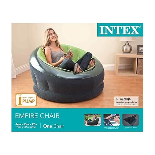 인텍스 Intex 68581EP Inflatable Empire Chair: Durable Outdoor Use - 2-PLY Laminate - Velvety Surface - Flocked Construction - Green