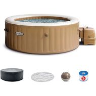 Intex PureSpa 4 Person Round Bubble Massage Inflatable Hot Tub Spa Set, with 120 Jets, Push Button Control Panel, and Spa Cover, Sahara Tan