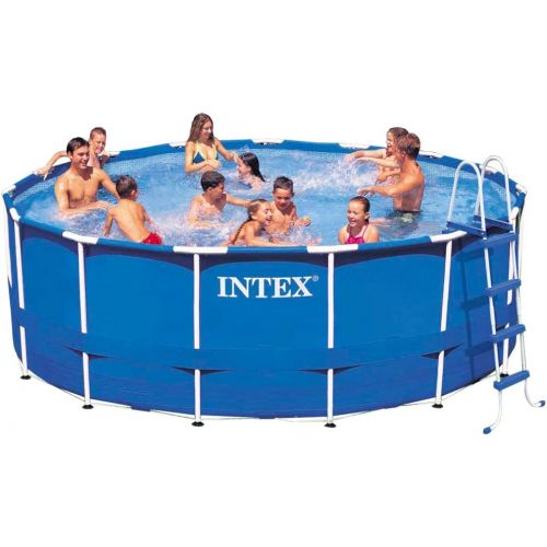 인텍스 Intex 15ft X 48in Metal Frame Pool Set with Filter Pump, Ladder, Ground Cloth & Pool Cover