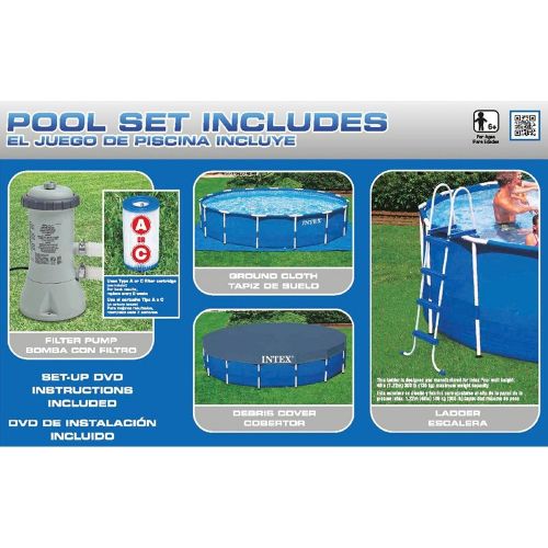 인텍스 Intex 15ft X 48in Metal Frame Pool Set with Filter Pump, Ladder, Ground Cloth & Pool Cover
