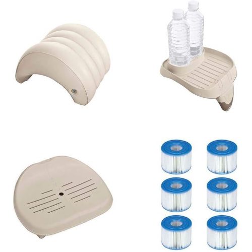 인텍스 Intex PureSpa Headrest + Add On Tray + Hot Tub Seat + Type S1 2 Filters (3 Pack)