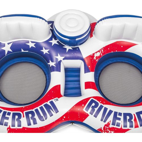 인텍스 Intex 56855VM River Run Inflatable American Flag 2 Person Water Lounge Pool Tube Float with Cooler