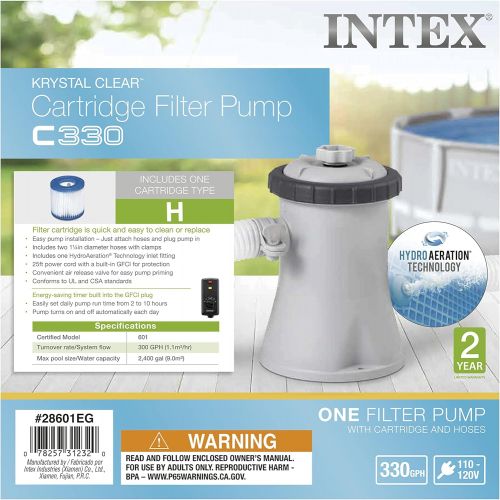 인텍스 Intex Krystal Clear Cartridge Filter Pump for Above Ground Pools, 330 GPH Pump Flow Rate, 110-120V with GFCI