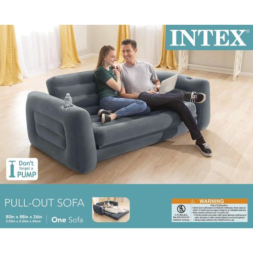 인텍스 Intex Pull-Out Sofa Inflatable Bed, 80 X 88 X 26, Queen