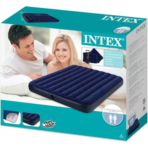 인텍스 Intex Classic Downy Airbed Set with 2 Pillows and Double Quick Hand Pump, Queen