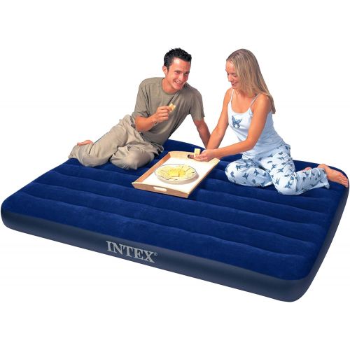 인텍스 Intex Classic Downy Airbed Set with 2 Pillows and Double Quick Hand Pump, Queen