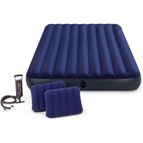 인텍스 Intex Classic Downy Airbed Set with 2 Pillows and Double Quick Hand Pump, Queen