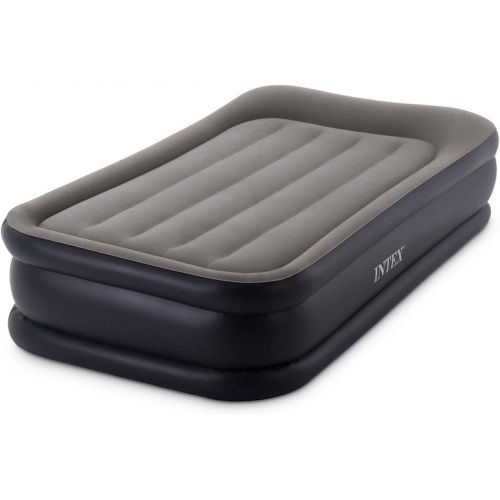 인텍스 Intex Dura-Beam Standard Series Deluxe Pillow Rest Raised Airbed with Soft Flocked Top for Comfort, Built-in Pillow & Electric Pump, 16.5-Inches, Twin