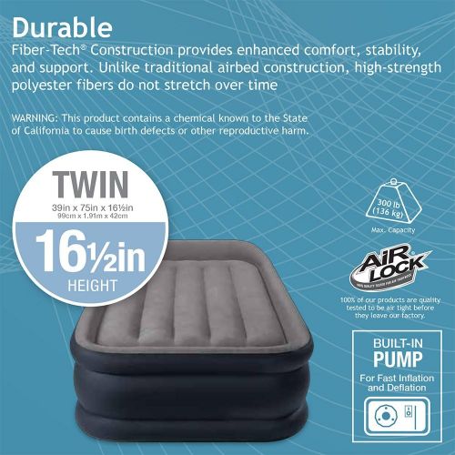 인텍스 Intex Dura-Beam Standard Series Deluxe Pillow Rest Raised Airbed with Soft Flocked Top for Comfort, Built-in Pillow & Electric Pump, 16.5-Inches, Twin