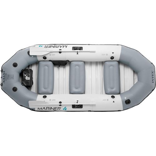 인텍스 Intex Mariner 4, 4-Person Inflatable Boat Set with Aluminum Oars and High Output Air Pump (Latest Model)