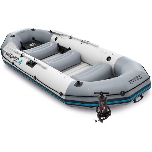 인텍스 Intex Mariner 4, 4-Person Inflatable Boat Set with Aluminum Oars and High Output Air Pump (Latest Model)