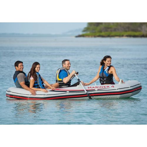 인텍스 Intex Mariner 4, 4-Person Inflatable Boat Set with Aluminum Oars and High Output Air Pump (Latest Model)