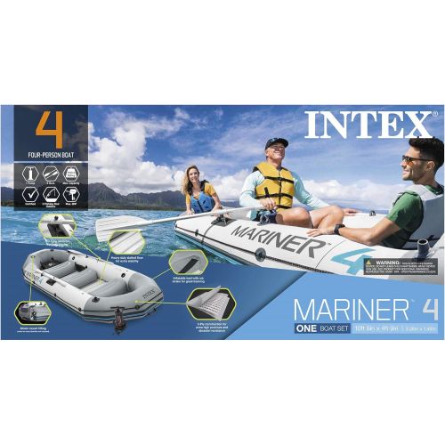 인텍스 Intex Mariner 4, 4-Person Inflatable Boat Set with Aluminum Oars and High Output Air Pump (Latest Model)