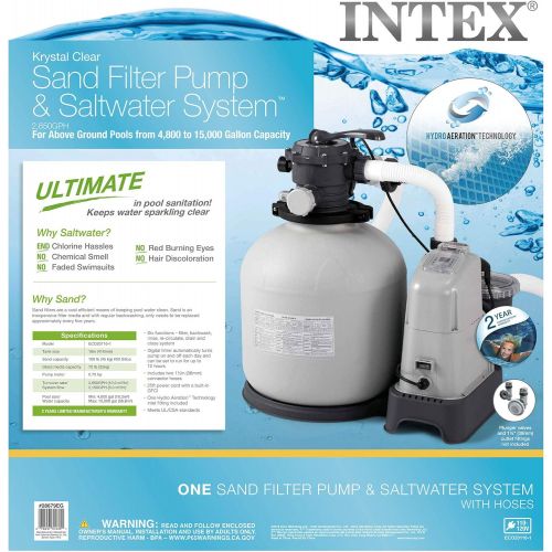 인텍스 Intex Krystal Clear 2150 GPH Sand Filter Pump & Saltwater System with E.C.O. (Electrocatalytic Oxidation) for Above Ground Pools, 110-120V with GFCI