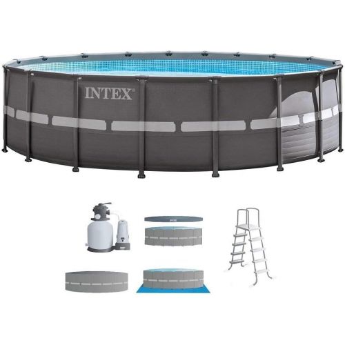 인텍스 Intex 18ft X 52in Ultra Frame Pool Set with Sand Filter Pump, Ladder, Ground Cloth & Pool Cover