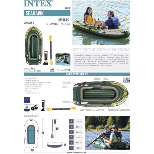 인텍스 Intex Seahawk 2, 2-Person Inflatable Boat Set with French Oars and High Output Air Pump (Latest Model)