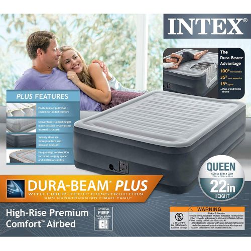 인텍스 Intex Comfort Plush Elevated Dura-Beam Airbed with Internal Electric Pump, Bed Height 22, Queen