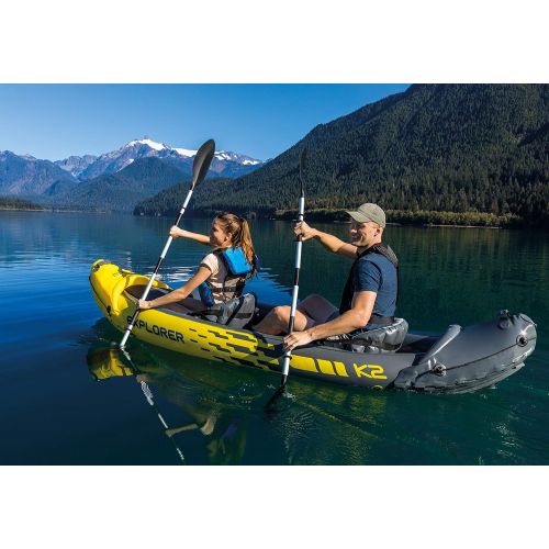 인텍스 Intex Explorer K2 Kayak, 2-Person Inflatable Kayak Set with Aluminum Oars and High Output Air Pump