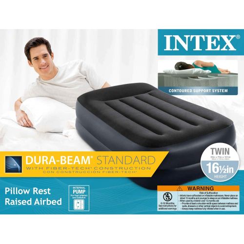 인텍스 Intex Dura-Beam Standard Series Pillow Rest Raised Airbed w/Built-in Pillow & Internal Electric Pump