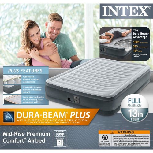 인텍스 Intex Comfort Plush Mid Rise Dura-Beam Airbed with Internal Electric Pump, Bed Height 13