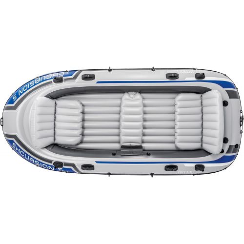 인텍스 Intex Excursion 5, 5-Person Inflatable Boat Set with Aluminum Oars and High Output Air Pump (Latest Model)