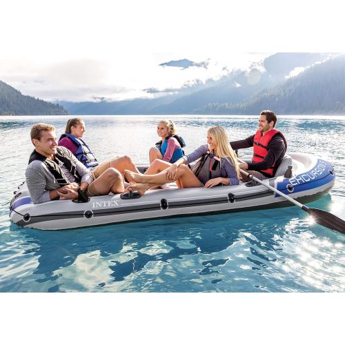 인텍스 Intex Excursion 5, 5-Person Inflatable Boat Set with Aluminum Oars and High Output Air Pump (Latest Model)