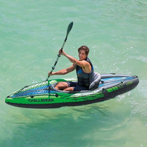 인텍스 Intex Challenger K1 Kayak, 1-Person Inflatable Kayak Set with Aluminum Oars and High Output Air Pump