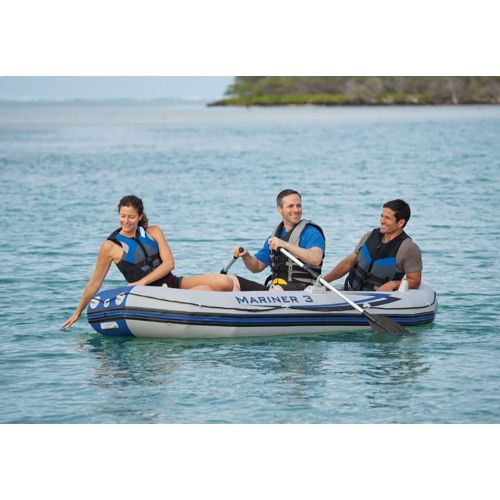 인텍스 Intex Mariner 3, 3-Person Inflatable Boat Set with Aluminum Oars and High Output Air Pump (Latest Model)