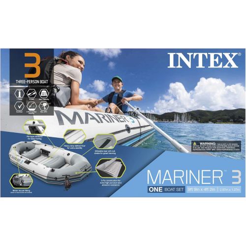 인텍스 Intex Mariner 3, 3-Person Inflatable Boat Set with Aluminum Oars and High Output Air Pump (Latest Model)