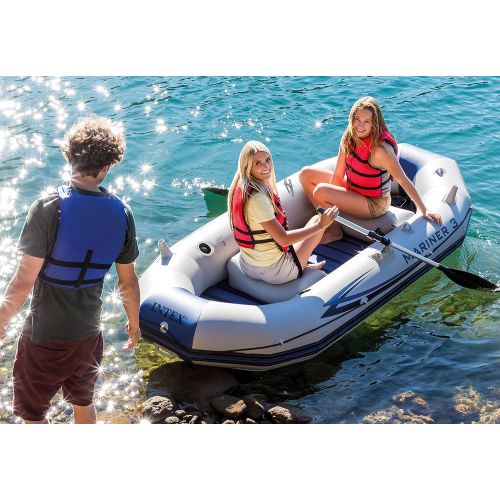 인텍스 Intex Mariner 3, 3-Person Inflatable Boat Set with Aluminum Oars and High Output Air Pump (Latest Model)