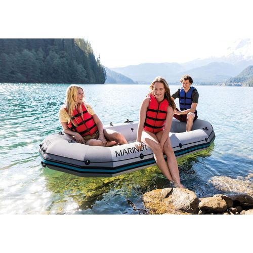 인텍스 Intex Mariner 3, 3-Person Inflatable Boat Set with Aluminum Oars and High Output Air Pump (Latest Model)