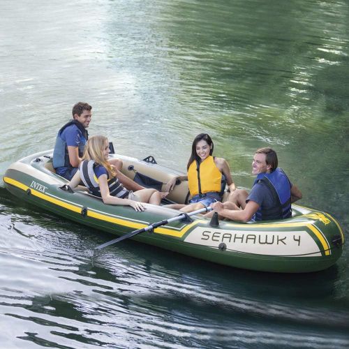 인텍스 Intex Seahawk 4, 4-Person Inflatable Boat Set with Aluminum Oars and High Output Air Pump (Latest Model)