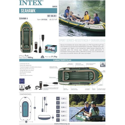 인텍스 Intex Seahawk 4, 4-Person Inflatable Boat Set with Aluminum Oars and High Output Air Pump (Latest Model)