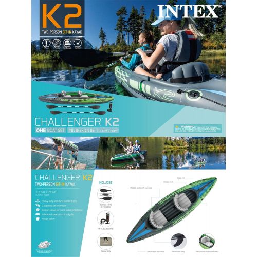 인텍스 Intex Challenger K2 Kayak, 2-Person Inflatable Kayak Set with Aluminum Oars and High Output Air Pump