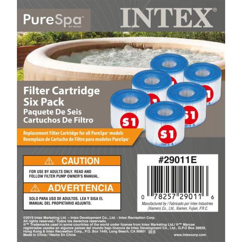 인텍스 Intex 29011E Type S1 PureSpa Easy Set Pool Spa Hot Tub Filter Replacement Cartridges (6 Filters), Blue and White