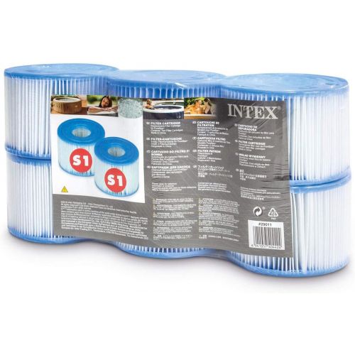인텍스 Intex 29011E Type S1 PureSpa Easy Set Pool Spa Hot Tub Filter Replacement Cartridges (6 Filters), Blue and White