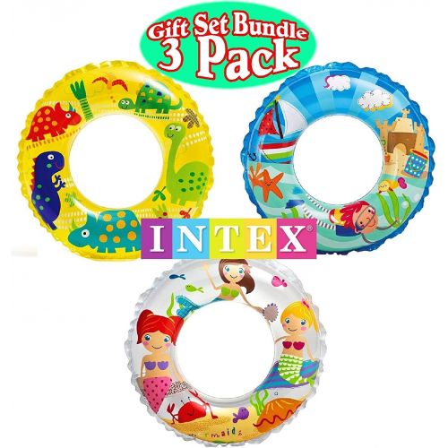 인텍스 Intex Ocean Reef Transparent Swim Rings Dinosaurs,Mermaid Andbeach Gift Set Bundle-3 Pack