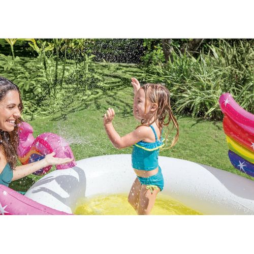 인텍스 Intex Mystic Unicorn Inflatable Spray Pool, 107 X 76 X 41, for Ages 2+ , White