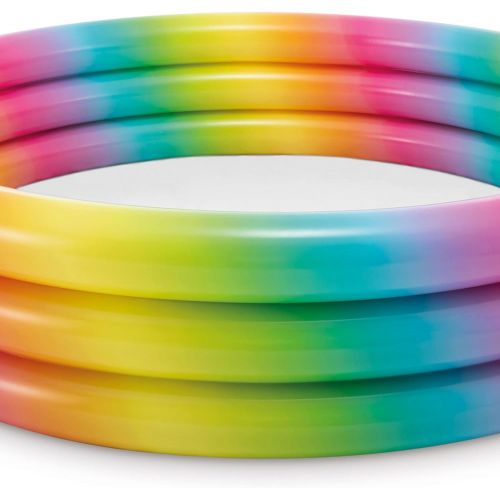 인텍스 Intex 58449EP Rainbow Ombre 3 Ring Circular Inflatable Outdoor Swimming Pool with for Kids Ages 2 Years or Older with Repair Patch