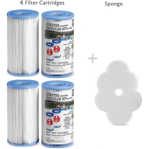 인텍스 Intex Pool Filter Cartridges - Intex Cartridge Filter Type A and C For Intex Pool Filter Pumps set of (4) - Bundled with (2) SEWANTA Oil Absorbing Sponges.