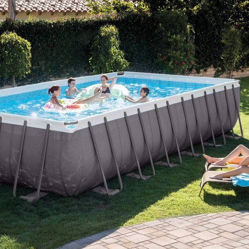 인텍스 Intex 26363EH 24ft x 12ft x 52in Ultra XTR Frame Outdoor Above Ground Rectangular Swimming Pool Set with Sand Filter Pump, Ladder, Ground Cloth, Pool Cover, and Chemical Maintenanc