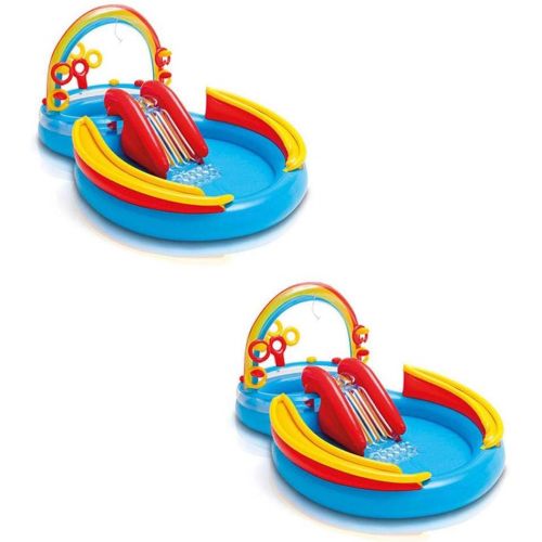 인텍스 Intex 9.75ft x 6.33ft x 53in Inflatable Kids Pool Center with Slide (2 Pack)