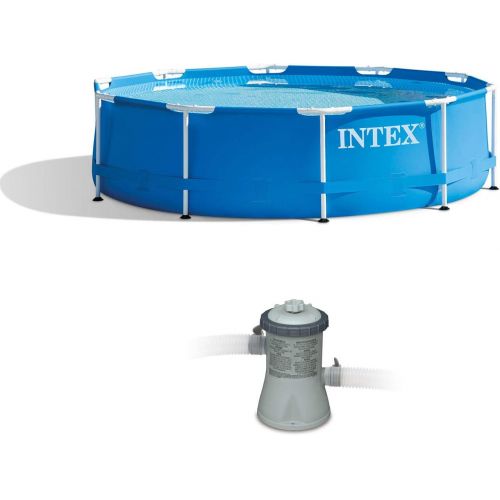 인텍스 Intex 10 x 2.5 Foot Round Metal Frame Above Ground Pool + 330 GPH Filter Pump