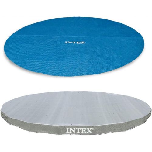 인텍스 Intex 18 Foot Round Vinyl Solar Cover + 18 Foot UV Resistant Debris Cover