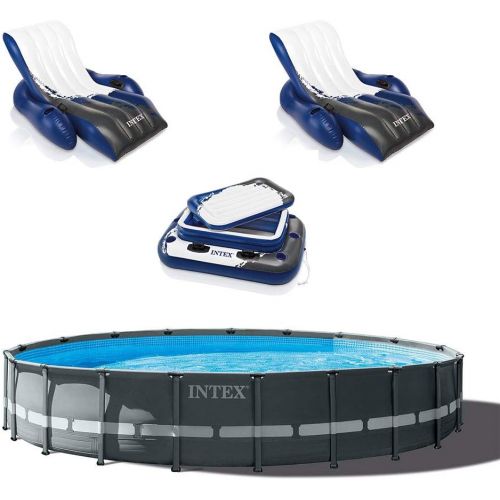 인텍스 Intex 24ft x 52in Ultra XTR Round Frame Pool, Loungers (2 Pack), Floating Cooler