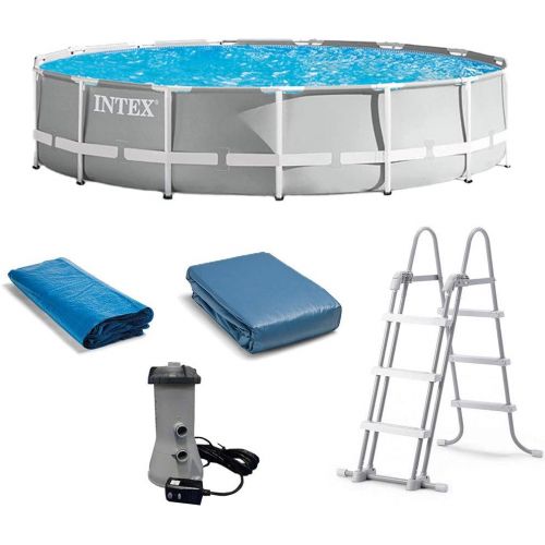 인텍스 Intex 15’ x 42” Prism Frame Above Ground Swimming Pool Set and Pool Filter Pump