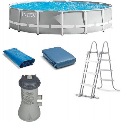 인텍스 Intex 15’ x 42” Prism Frame Above Ground Swimming Pool Set and Pool Filter Pump